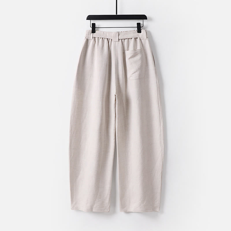 Buddha Stones Sommerliche Herrenhose mit Reißverschluss, elastischem Bund, weitem Bein und Taschen aus Baumwoll-Leinen-Mischgewebe - image 1