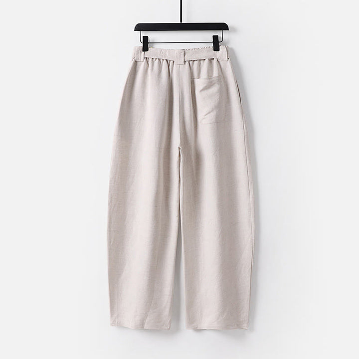 Buddha Stones Sommerliche Herrenhose mit Reißverschluss, elastischem Bund, weitem Bein und Taschen aus Baumwoll-Leinen-Mischgewebe - image 1