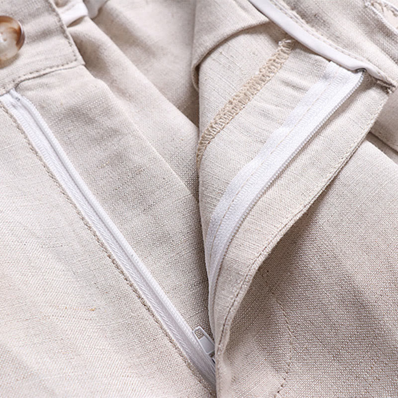 Buddha Stones Sommerliche Herrenhose mit Reißverschluss, elastischem Bund, weitem Bein und Taschen aus Baumwoll-Leinen-Mischgewebe - image 3