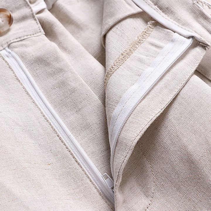 Buddha Stones Sommerliche Herrenhose mit Reißverschluss, elastischem Bund, weitem Bein und Taschen aus Baumwoll-Leinen-Mischgewebe - image 3