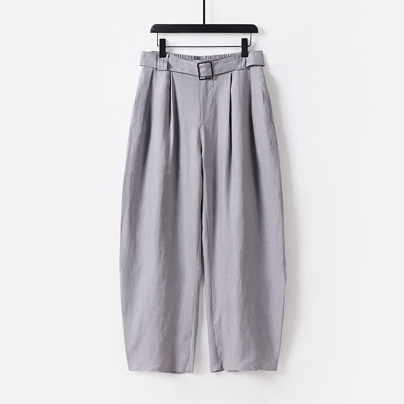 Buddha Stones Sommerliche Herrenhose mit Reißverschluss, elastischem Bund, weitem Bein und Taschen aus Baumwoll-Leinen-Mischgewebe - Grau - US/ UK/AU54, EU64 (9XL) - image 10