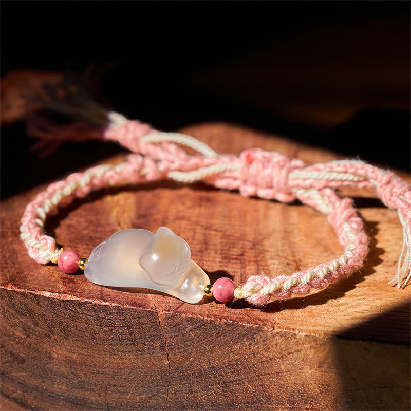 Buddha Stones Chalcedon-Katzen-Armband für positive Harmonie - Chalcedon-Katze (Handgelenkumfang: 17-18 cm) - image 0
