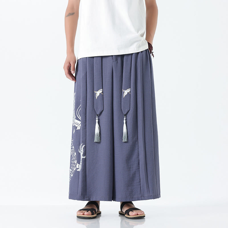 Buddha Stones Sommerliche Herrenhose mit Drachenmotiv, Kordelzug, knöchellang, aus Baumwolle, weitem Bein und Taschen - Hellstahlblau - US/ UK/AU42, EU52 (3XL) - image 24