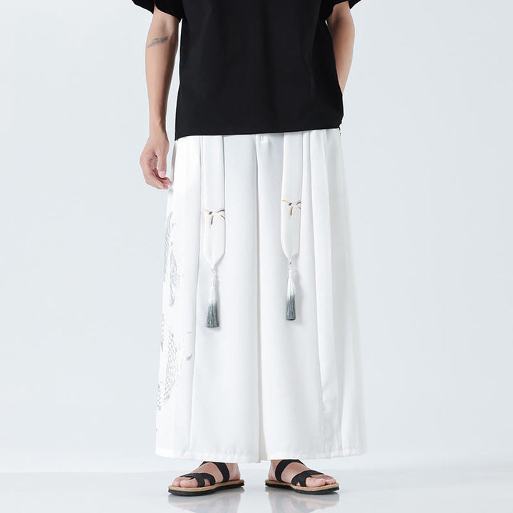 Buddha Stones Sommerliche Herrenhose mit Drachenmotiv, Kordelzug, knöchellang, aus Baumwolle, weitem Bein und Taschen - Weiß - US/ UK/AU42, EU52 (3XL) - image 36