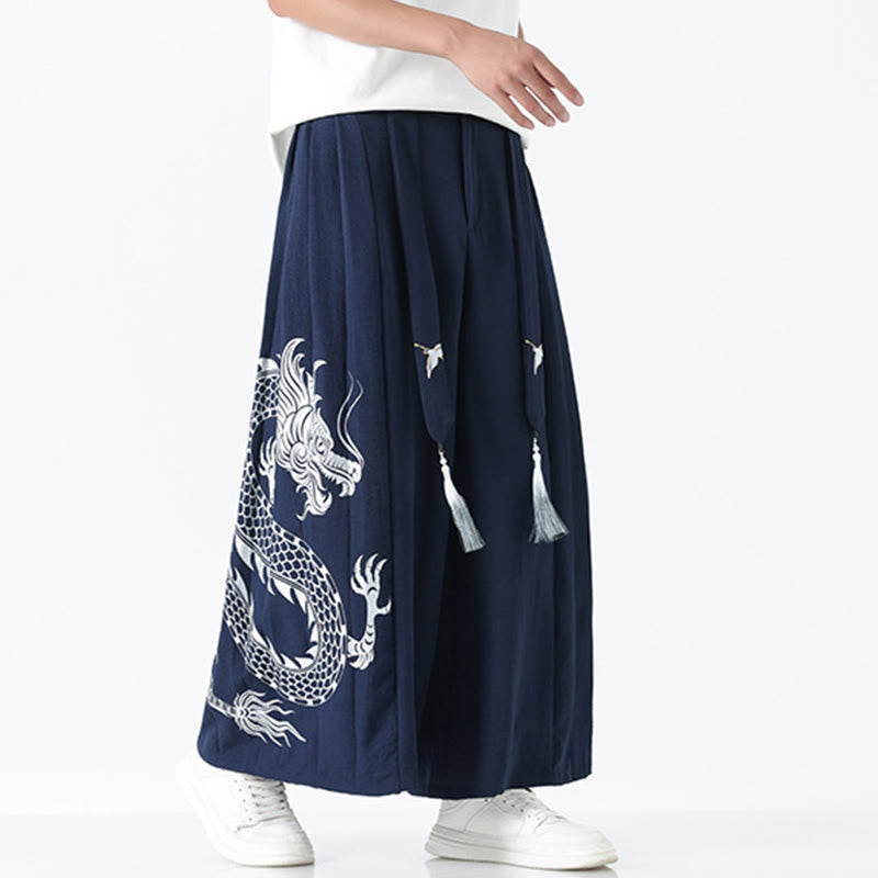 Buddha Stones Sommerliche Herrenhose mit Drachenmotiv, Kordelzug, knöchellang, aus Baumwolle, weitem Bein und Taschen - image 5