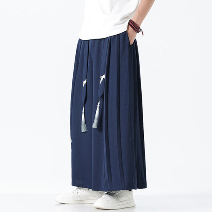 Buddha Stones Sommerliche Herrenhose mit Drachenmotiv, Kordelzug, knöchellang, aus Baumwolle, weitem Bein und Taschen - image 4