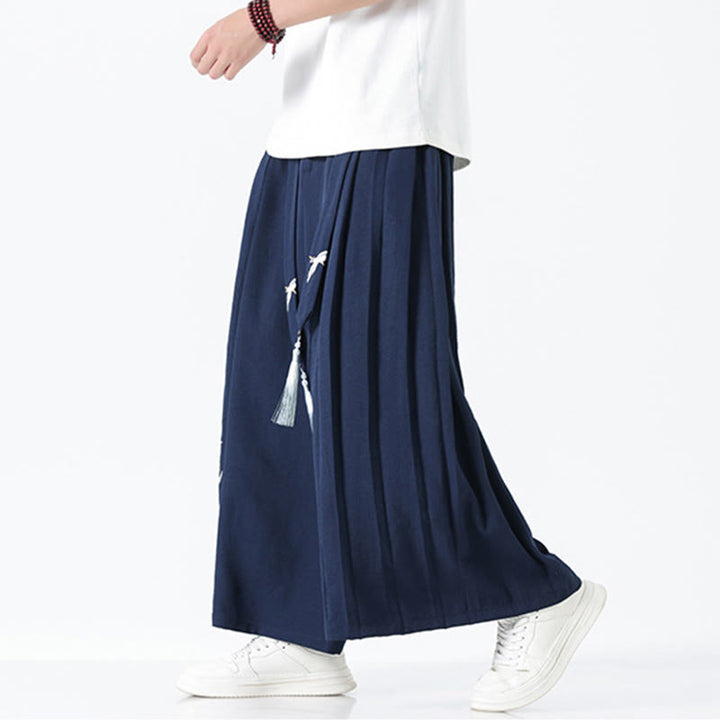 Buddha Stones Sommerliche Herrenhose mit Drachenmotiv, Kordelzug, knöchellang, aus Baumwolle, weitem Bein und Taschen - image 6
