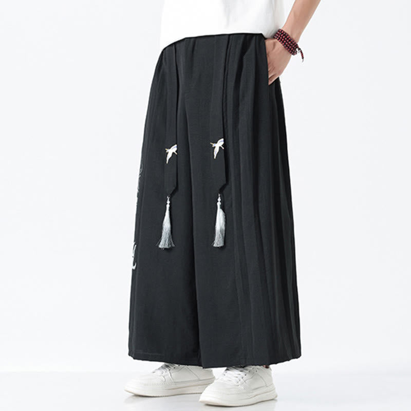 Buddha Stones Sommerliche Herrenhose mit Drachenmotiv, Kordelzug, knöchellang, aus Baumwolle, weitem Bein und Taschen - image 13