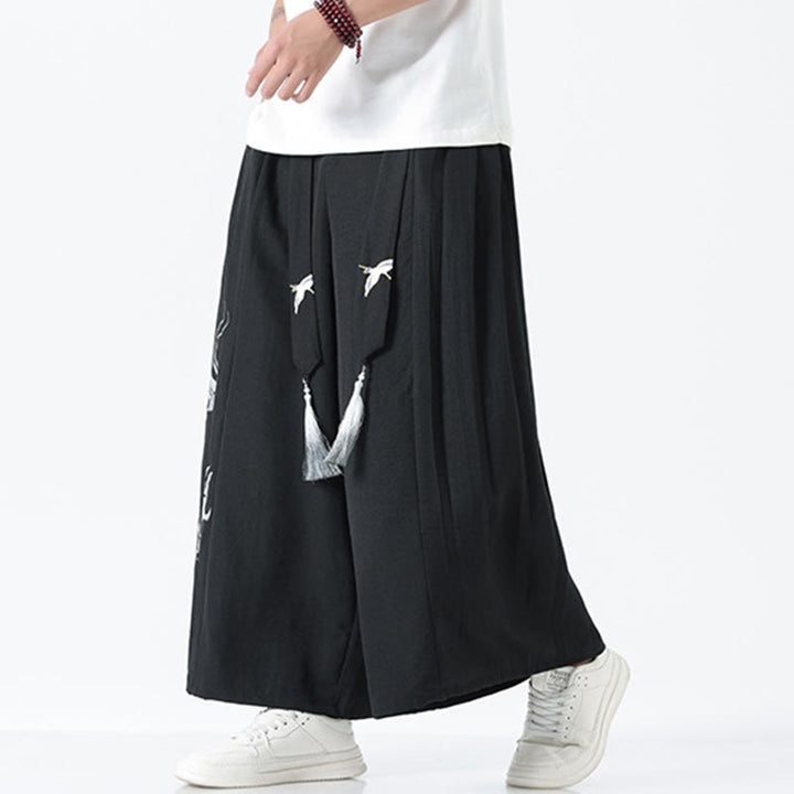 Buddha Stones Sommerliche Herrenhose mit Drachenmotiv, Kordelzug, knöchellang, aus Baumwolle, weitem Bein und Taschen - image 10