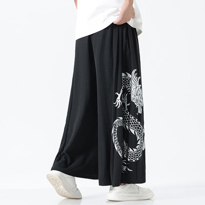 Buddha Stones Sommerliche Herrenhose mit Drachenmotiv, Kordelzug, knöchellang, aus Baumwolle, weitem Bein und Taschen - image 12