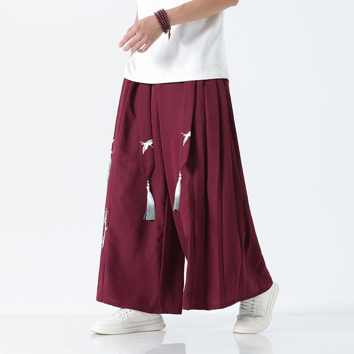 Buddha Stones Sommerliche Herrenhose mit Drachenmotiv, Kordelzug, knöchellang, aus Baumwolle, weitem Bein und Taschen - image 17