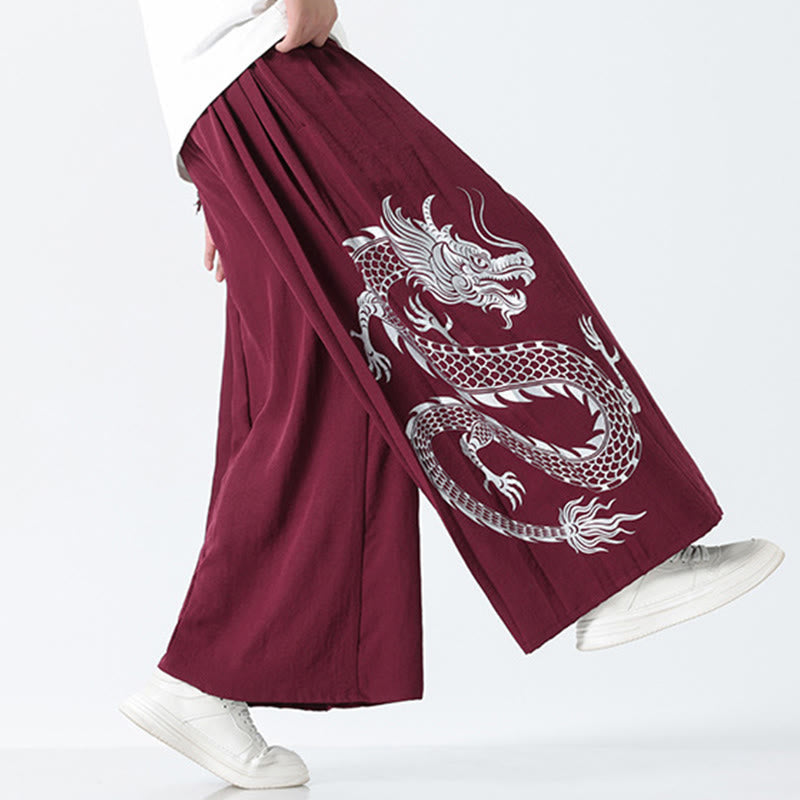 Buddha Stones Sommerliche Herrenhose mit Drachenmotiv, Kordelzug, knöchellang, aus Baumwolle, weitem Bein und Taschen - image 22
