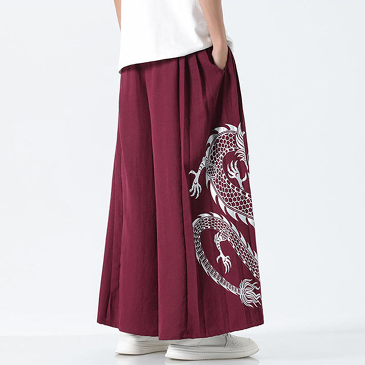 Buddha Stones Sommerliche Herrenhose mit Drachenmotiv, Kordelzug, knöchellang, aus Baumwolle, weitem Bein und Taschen - image 18