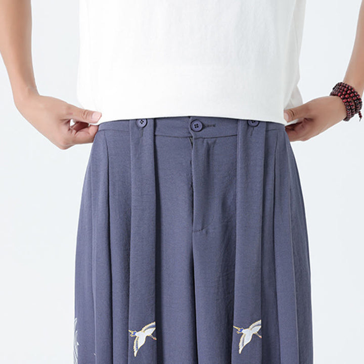 Buddha Stones Sommerliche Herrenhose mit Drachenmotiv, Kordelzug, knöchellang, aus Baumwolle, weitem Bein und Taschen - image 31