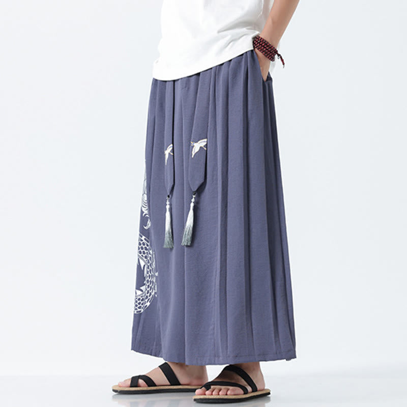 Buddha Stones Sommerliche Herrenhose mit Drachenmotiv, Kordelzug, knöchellang, aus Baumwolle, weitem Bein und Taschen - image 26