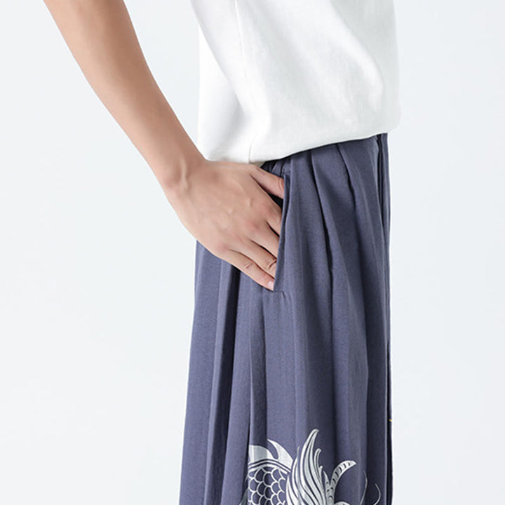 Buddha Stones Sommerliche Herrenhose mit Drachenmotiv, Kordelzug, knöchellang, aus Baumwolle, weitem Bein und Taschen - image 32