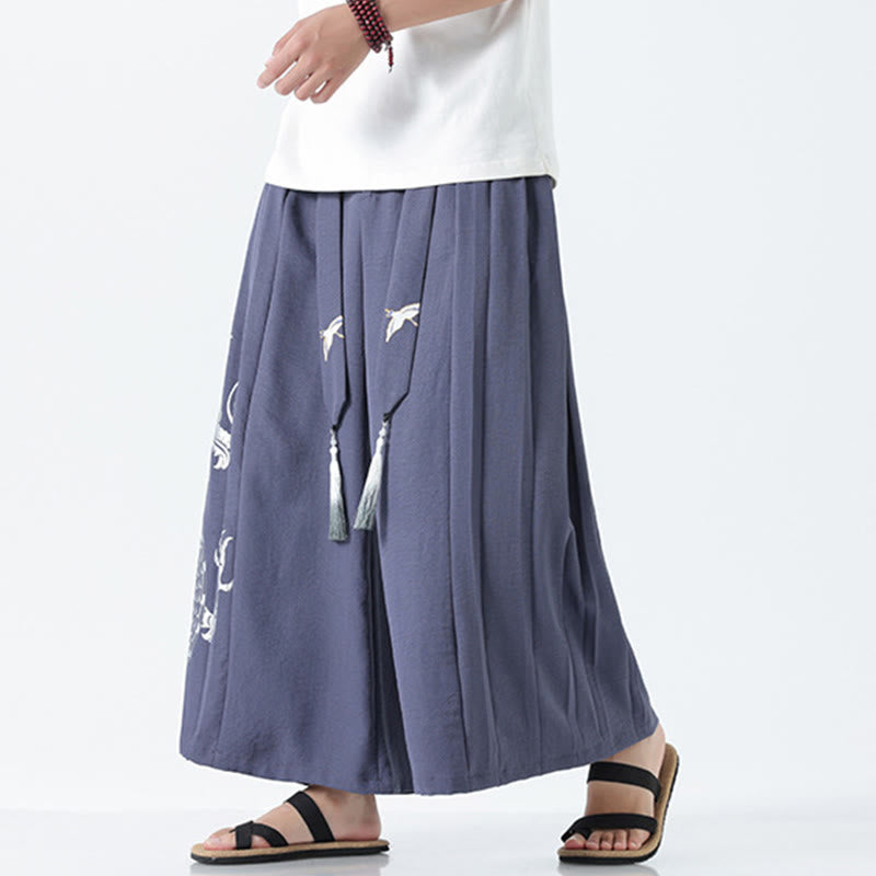 Buddha Stones Sommerliche Herrenhose mit Drachenmotiv, Kordelzug, knöchellang, aus Baumwolle, weitem Bein und Taschen - image 30