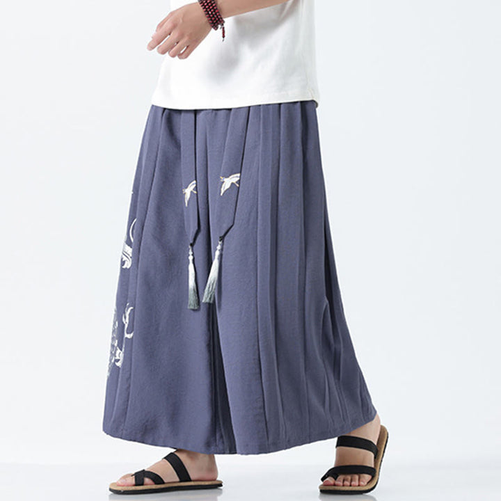Buddha Stones Sommerliche Herrenhose mit Drachenmotiv, Kordelzug, knöchellang, aus Baumwolle, weitem Bein und Taschen - image 30