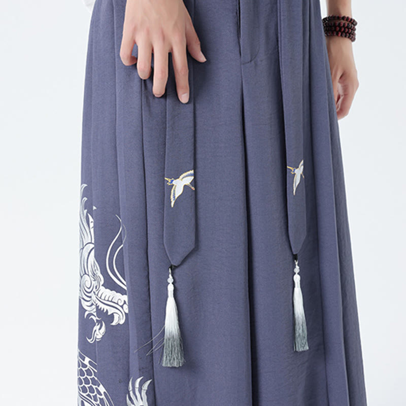 Buddha Stones Sommerliche Herrenhose mit Drachenmotiv, Kordelzug, knöchellang, aus Baumwolle, weitem Bein und Taschen - image 33