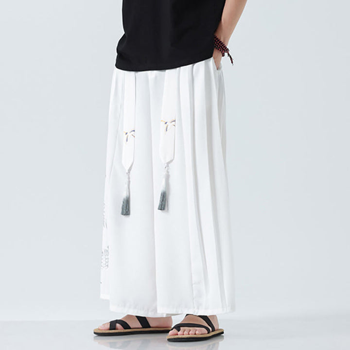 Buddha Stones Sommerliche Herrenhose mit Drachenmotiv, Kordelzug, knöchellang, aus Baumwolle, weitem Bein und Taschen - image 38