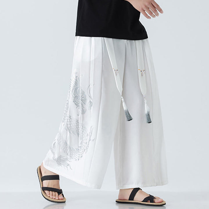 Buddha Stones Sommerliche Herrenhose mit Drachenmotiv, Kordelzug, knöchellang, aus Baumwolle, weitem Bein und Taschen - image 37