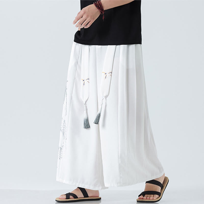 Buddha Stones Sommerliche Herrenhose mit Drachenmotiv, Kordelzug, knöchellang, aus Baumwolle, weitem Bein und Taschen - image 39
