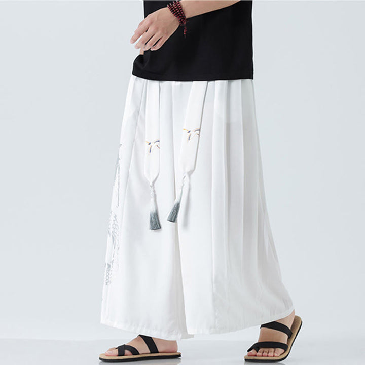 Buddha Stones Sommerliche Herrenhose mit Drachenmotiv, Kordelzug, knöchellang, aus Baumwolle, weitem Bein und Taschen - image 39