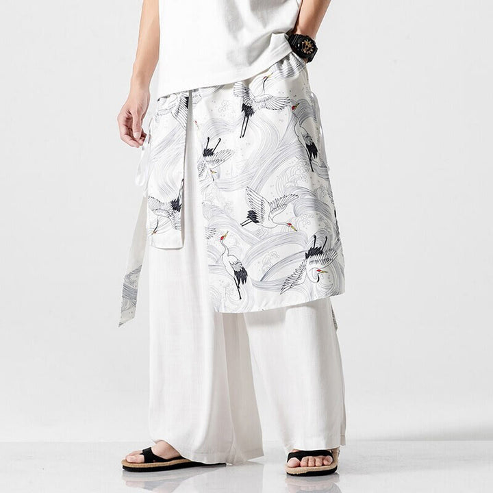 Buddha Stones Sommerliche Herren-Baumwollhose mit weitem Bein und Taschen, verziert mit fliegendem Kranich-Motiv - Weiß - US/ UK/AU46, EU56 (5XL) - image 38