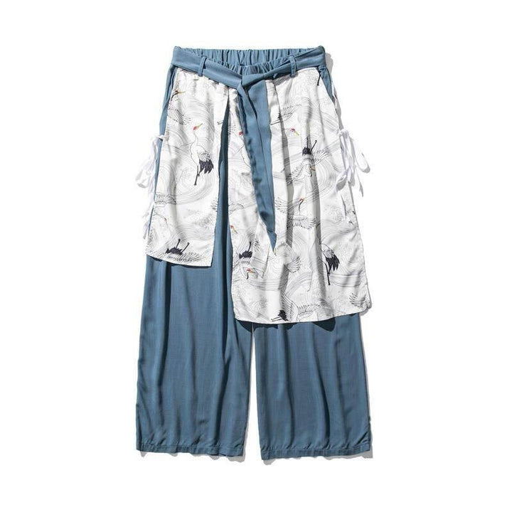 Buddha Stones Sommerliche Herren-Baumwollhose mit weitem Bein und Taschen, verziert mit fliegendem Kranich-Motiv - image 22