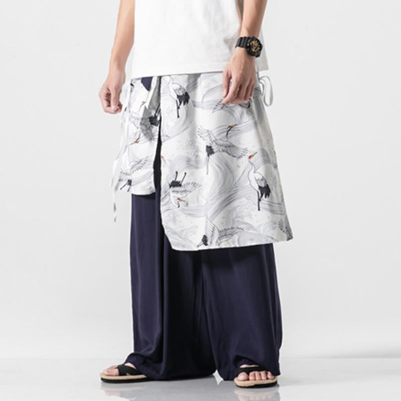 Buddha Stones Sommerliche Herren-Baumwollhose mit weitem Bein und Taschen, verziert mit fliegendem Kranich-Motiv - image 8