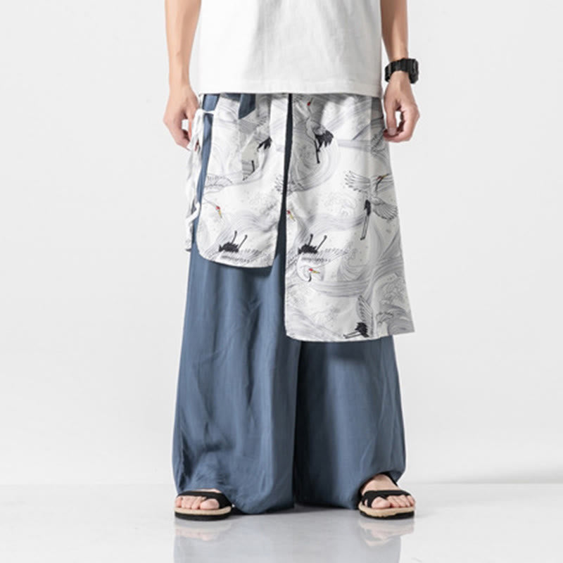 Buddha Stones Sommerliche Herren-Baumwollhose mit weitem Bein und Taschen, verziert mit fliegendem Kranich-Motiv - image 14