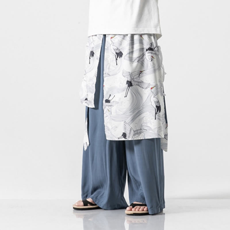Buddha Stones Sommerliche Herren-Baumwollhose mit weitem Bein und Taschen, verziert mit fliegendem Kranich-Motiv - image 20