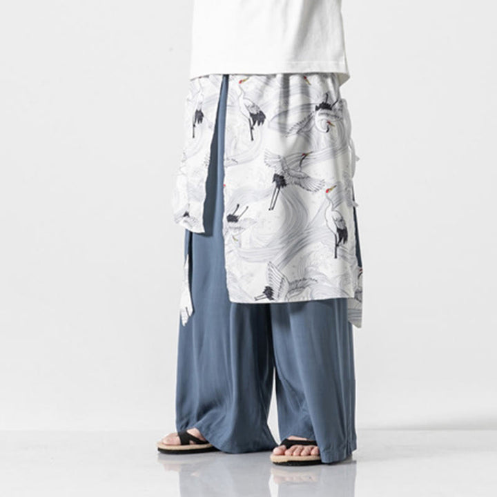 Buddha Stones Sommerliche Herren-Baumwollhose mit weitem Bein und Taschen, verziert mit fliegendem Kranich-Motiv - image 20