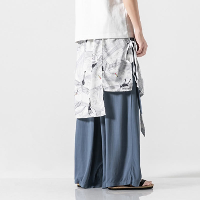 Buddha Stones Sommerliche Herren-Baumwollhose mit weitem Bein und Taschen, verziert mit fliegendem Kranich-Motiv - image 15