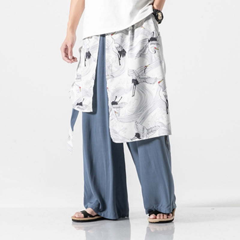 Buddha Stones Sommerliche Herren-Baumwollhose mit weitem Bein und Taschen, verziert mit fliegendem Kranich-Motiv - image 18