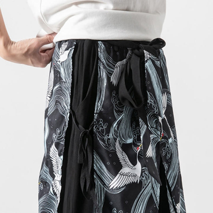 Buddha Stones Sommerliche Herren-Baumwollhose mit weitem Bein und Taschen, verziert mit fliegendem Kranich-Motiv - image 35