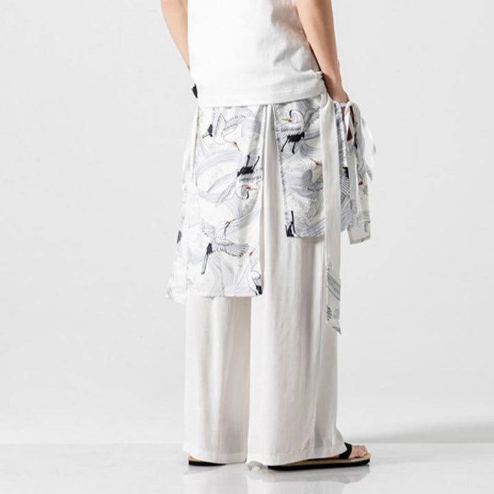 Buddha Stones Sommerliche Herren-Baumwollhose mit weitem Bein und Taschen, verziert mit fliegendem Kranich-Motiv - image 42