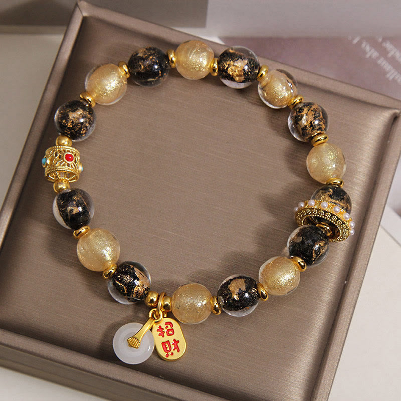 Buddha Stones Schwarzes Gold-Liuli-Glasperlen-Armband mit Schnalle – bringt Reichtum und Frieden und ist ein Segensbringer - image 2