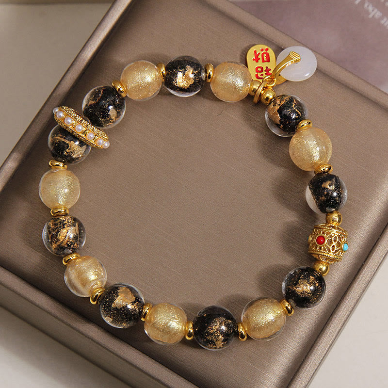 Buddha Stones Schwarzes Gold-Liuli-Glasperlen-Armband mit Schnalle – bringt Reichtum und Frieden und ist ein Segensbringer - image 3