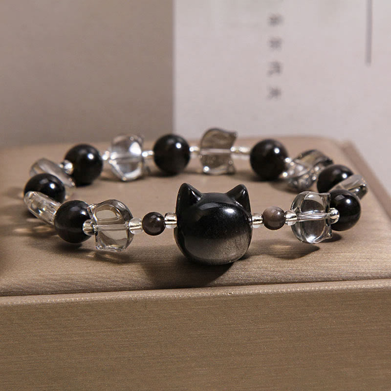 Buddha Stones Schwarzes Obsidian-Katzenkopf-Armband zur Stärkung der Reinigungskraft - image 5