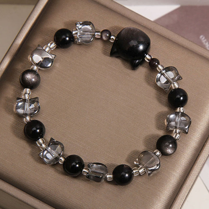 Buddha Stones Schwarzes Obsidian-Katzenkopf-Armband zur Stärkung der Reinigungskraft - image 2