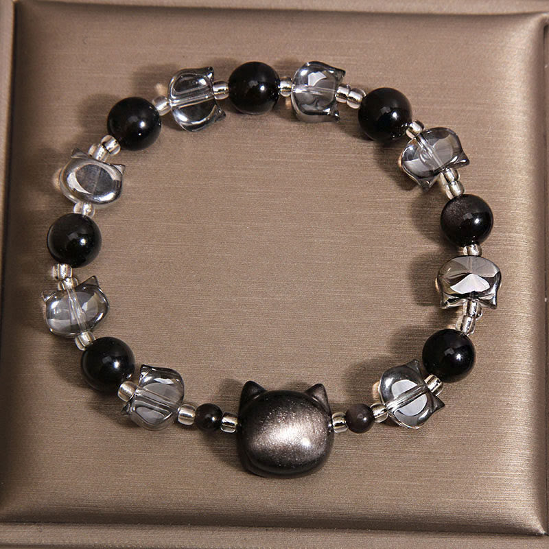 Buddha Stones Schwarzes Obsidian-Katzenkopf-Armband zur Stärkung der Reinigungskraft - image 1