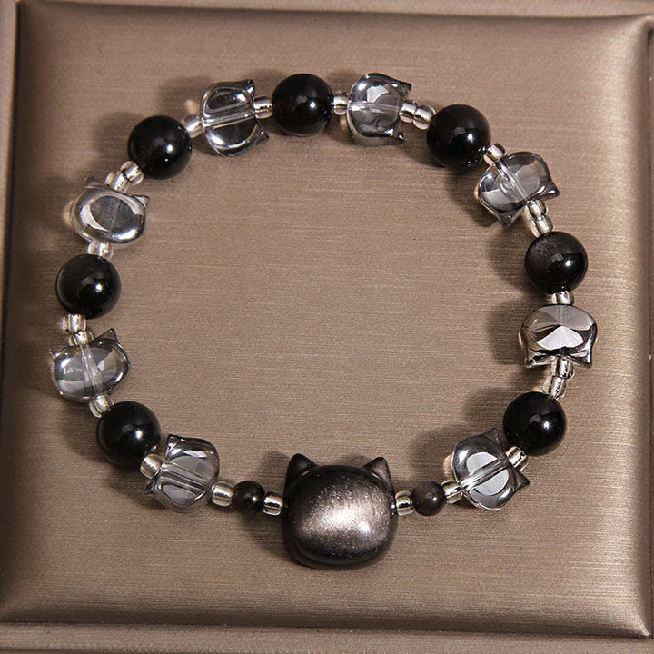 Buddha Stones Schwarzes Obsidian-Katzenkopf-Armband zur Stärkung der Reinigungskraft - image 1