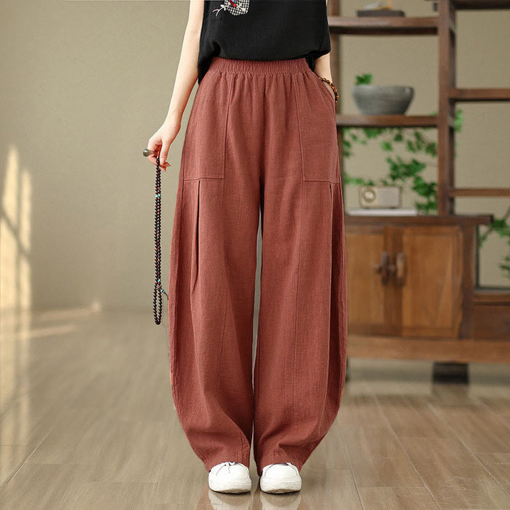 Buddha Stones Damenhose mit geradem Bein und Taschen aus Baumwoll-Leinen-Mischgewebe in Unifarbe - image 8