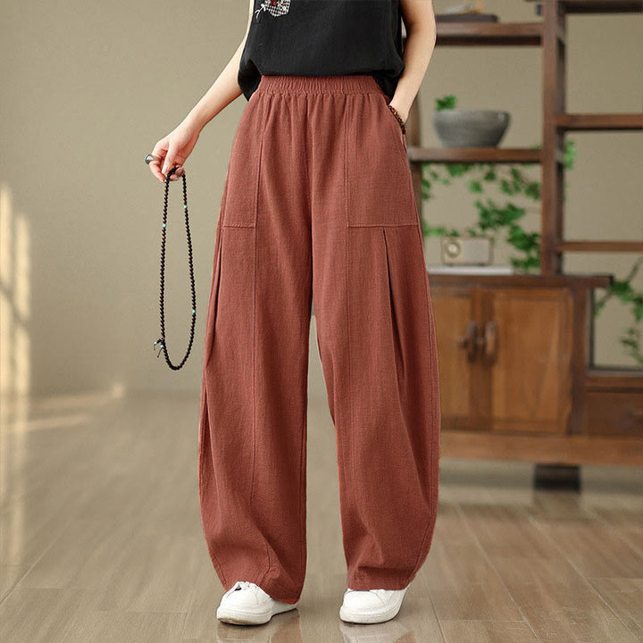 Buddha Stones Damenhose mit geradem Bein und Taschen aus Baumwoll-Leinen-Mischgewebe in Unifarbe - image 9