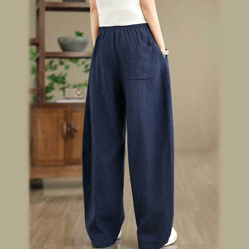 Buddha Stones Damenhose mit geradem Bein und Taschen aus Baumwoll-Leinen-Mischgewebe in Unifarbe - image 21