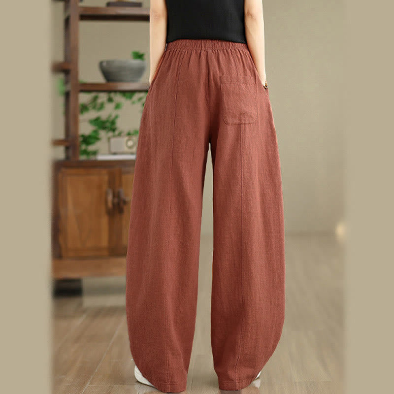 Buddha Stones Damenhose mit geradem Bein und Taschen aus Baumwoll-Leinen-Mischgewebe in Unifarbe - image 10