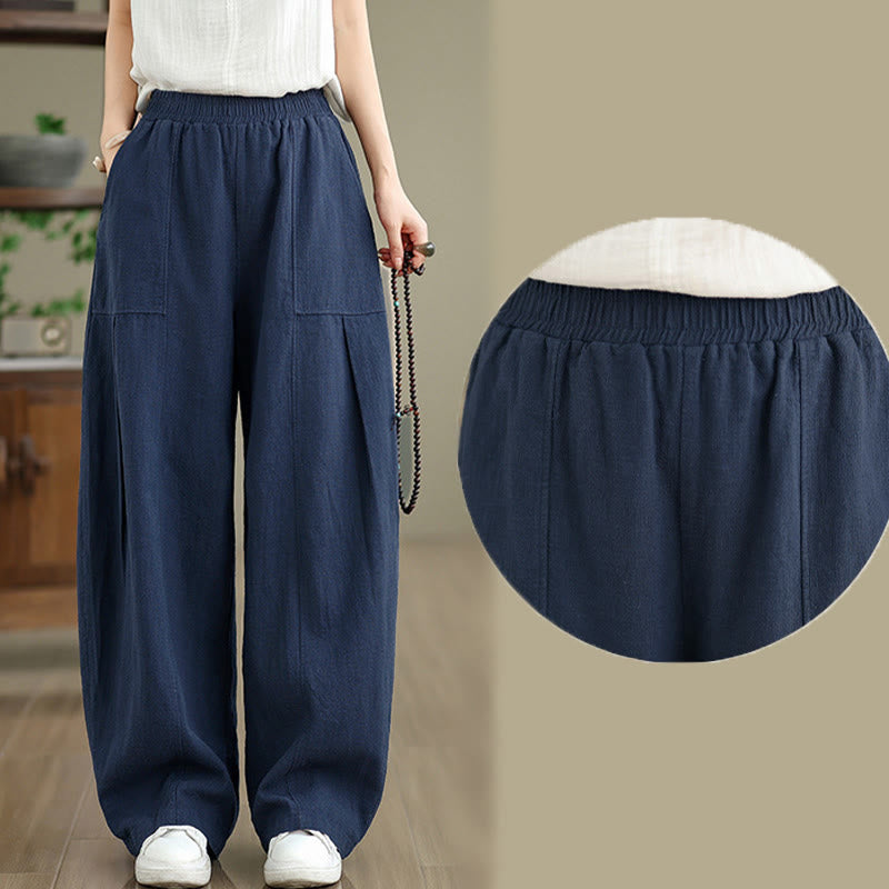 Buddha Stones Damenhose mit geradem Bein und Taschen aus Baumwoll-Leinen-Mischgewebe in Unifarbe - image 22