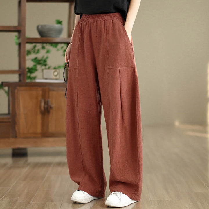 Buddha Stones Damenhose mit geradem Bein und Taschen aus Baumwoll-Leinen-Mischgewebe in Unifarbe - image 11