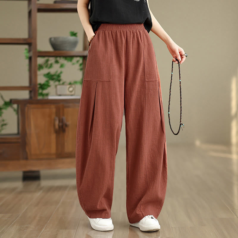 Buddha Stones Damenhose mit geradem Bein und Taschen aus Baumwoll-Leinen-Mischgewebe in Unifarbe - image 12